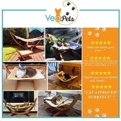 Vea pets Luxury Cat Hammock - Large Soft Plush Bed - Holds Small to Medium Size Cat or Toy Dog | Anti Sway | Attractive & Sturdy Perch | Easy to Assemble | Wood Construction