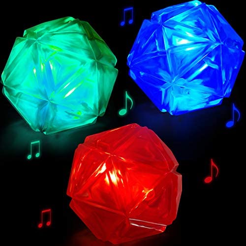 3 Pieces Light Up Dog Balls Flashing Elastic Ball LED Glowing Squeaky Balls Pet Color Light for Puppy with Flash Sound, Rubber Elastic, Suitable for Pet Training Favor (Blue, Red, Green)