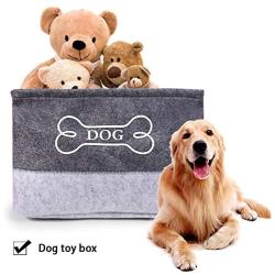 DOZCA Felt Dog Toy Box, Dog Basket with Bone Shaped Metal Handle, Dog Food Storage Bin for Organizing Toys, Leashes, Bandanas and Blankets