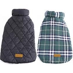 Kuoser Cozy Waterproof Windproof Reversible British Style Plaid Dog Vest Winter Coat Warm Dog Apparel for Cold Weather Dog Jacket for Small Medium Large Dogs with Furry Collar (XS - 3XL)