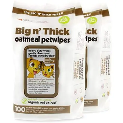 Petkin Pet Wipes – Big n Thick Extra Large Oatmeal Pet Wipes – Cleans Face, Ears, Body and Eye Area – Super Convenient, Ideal for Home or Travel- Wipes for Petkin Pet Wipes – Big n Thick Extra Large Oatmeal Pet Wipes – Cleans Face, Ears, Body and Eye Area – Super Convenient, Ideal for Home or Travel- Wipes for