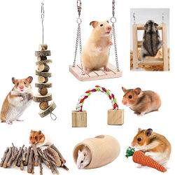 ZUDZUW Hamster Chew Toy Set, Rat Toys Natural Pine Wood, Gerbil, Hamster, Chinchillas Favorite Chewing Toy,Toys Accessories,Suitable for Small Pet Chewing and Playing Sports