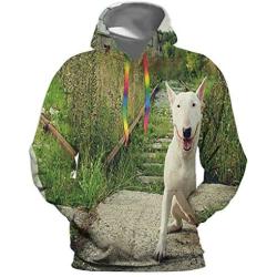 White Bullterrier on Nature England,Unisex 3D Print Pullover Hooded Hoodies with a Big Pocket Bull Terrier S