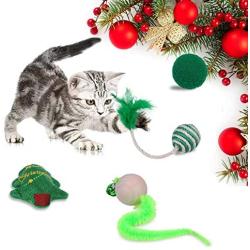 QKURT 6pcs/ Pack Christmas Stocking Dog Toys, Xmas Pet Chew Toy Set for Cat Small Dogs Puppy, Interactive Christmas Pet Stocking