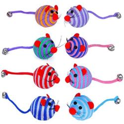 Pudwy Lovely Stripe Nylon Rope Round Ball Mouse Long Tail Bell Pet Cat Bite Play Toy Cat Supplies