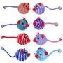 Pudwy Lovely Stripe Nylon Rope Round Ball Mouse Long Tail Bell Pet Cat Bite Play Toy Cat Supplies