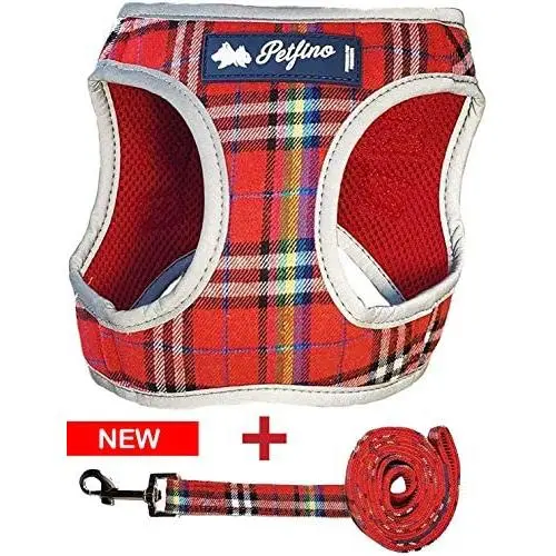 Petfino Step-in Dog Harness with Matching Leash for Extra Small to Medium Dogs All Weather Soft Breathable Mesh for Ultra Comfort Reflective Plaid Red Petfino Step-in Dog Harness with Matching Leash for Extra Small to Medium Dogs All Weather Soft Breathable Mesh for Ultra Comfort Reflective Plaid Red