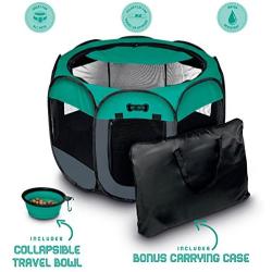 Ruff N Ruffus Portable Foldable Pet Playpen + FREE Carrying Case + FREE Travel Bowl | Available in 3 Sizes | Exercise Pen Kennel Indoor/Outdoor Water-Resistant Removable Shade Cover Dogs/Cats/Rabbits