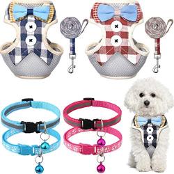 Weewooday 6 Pieces Small Dog Harness and Leash Set No Pull Pet Harness Soft Mesh Vest with Cute Bows Reflective Cat Collars Breakaway with Bell for Small Dogs and Cats