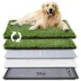 HQ4us Dog Grass pad with Tray Large Dog Litter Box Toilet 34”×23”, 2×Artificial Grass for Dogs ,Pee pad, Realistic, Bite Resistance Turf, Less Stink, Potty for Balcony,