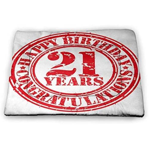 Nomorer Dog Mat 21st Birthday Waterproof and Warm Pet Mattress Abstract Sun Beams Backdrop Party Delicious Cupcake with Frosting Image Red and Orange