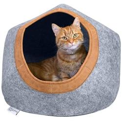 Kitty City Large Faux Leather Trimmed Felt Cat Cave, Felt Bed, Felt Lounge