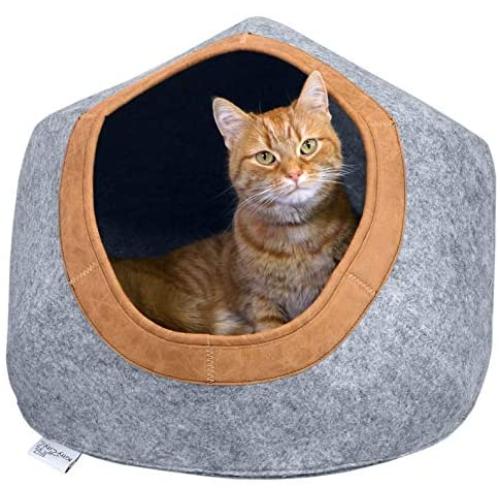 Kitty City Large Faux Leather Trimmed Felt Cat Cave, Felt Bed, Felt Lounge