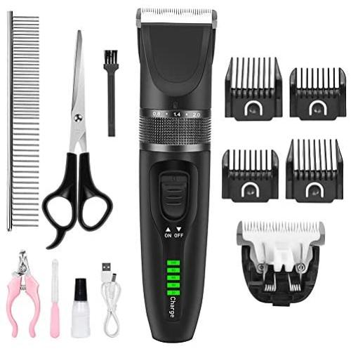 RegeMoudal Dog Clippers Professional Dog Grooming Kit Cordless Pet Grooming Clippers Quiet Dog Trimmer Rechargeable Pet Hair Clippers with 4 Comb Guides, 1 Nail Clippers for Thick Coats Dogs Cats Pets