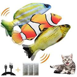 COVS 3 Pack Electric Moving Fish Catnip Cat Toy, Realistic Plush Simulation Flopping Fish Wiggle Funny Interactive Kitten Toys Kicker Pillow Chew Bite Supplies for Indoor Pets, Kitty Exercise