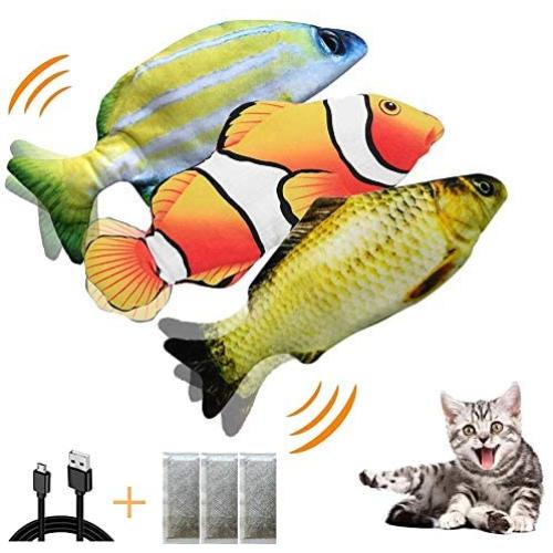 COVS 3 Pack Electric Moving Fish Catnip Cat Toy, Realistic Plush Simulation Flopping Fish Wiggle Funny Interactive Kitten Toys Kicker Pillow Chew Bite Supplies for Indoor Pets, Kitty Exercise