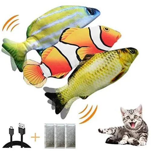 COVS 3 Pack Electric Moving Fish Catnip Cat Toy, Realistic Plush Simulation Flopping Fish Wiggle Funny Interactive Kitten Toys Kicker Pillow Chew Bite Supplies for Indoor Pets, Kitty Exercise COVS 3 Pack Electric Moving Fish Catnip Cat Toy, Realistic Plush Simulation Flopping Fish Wiggle Funny Interactive Kitten Toys Kicker Pillow Chew Bite Supplies for Indoor Pets, Kitty Exercise