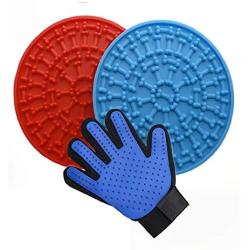 UNISONPET 2pcs Dog Lick mat for Anxiety Dog Lick mat for Dogs & 1pc Pet Hair Remover Glove for pet Bath, Grooming or Training. Snuffle mat for Dog Treat mat Dog Bathing tub Slow Dog Feeder mat