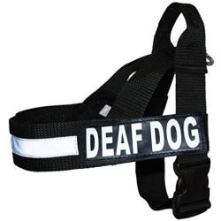 Deaf Dog Nylon Strap Service Dog Harness No Pull Guide Assistance Comes with 2 Reflective Deaf Dog Removable Patches. Please Measure Your Dog Before Ordering.