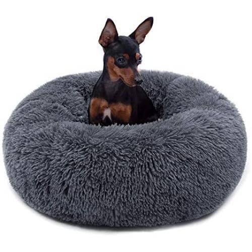 Neekor Cat Dog Beds, Soft Plush Donut Pet Bedding Winter Warm Sleeping Round Fluffy Pet Calming Bed Cuddler for Puppy Dogs/Cats, Size: Small/Medium/Large (Dark Grey/Large)