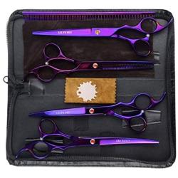 LILYS PET Professional PET Dog Grooming Coated Titanium Scissors Suit Cutting&Curved&Thinning Shears