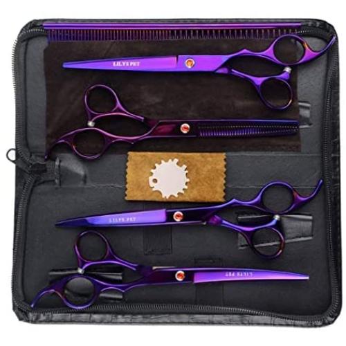 LILYS PET Professional PET Dog Grooming Coated Titanium Scissors Suit Cutting&Curved&Thinning Shears
