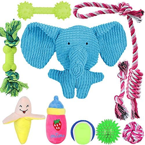 Yipetor Puppy Toys,10 PACK Small Dog Chew Toys, Lovely Squeaky Plush Elephant, Tennis Ball, Rubber Rope Combination Toy Set,Durable Puppy Teething Toys, Pomeranian, Corgi, Poodle, German Shepherd Toys