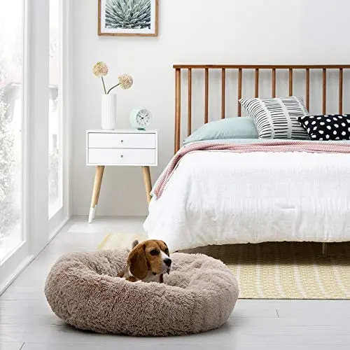 Brindle Donut Cuddler Pet Bed - Plush Dog and Cat Bed - Cozy Shag Faux Fur - Ergonomic Design - Head and Neck Support Brindle Donut Cuddler Pet Bed - Plush Dog and Cat Bed - Cozy Shag Faux Fur - Ergonomic Design - Head and Neck Support