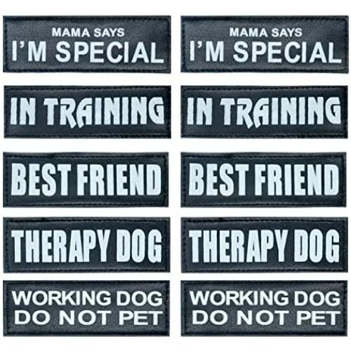 Auroth Dog Harness Patches, 10 Patches in 1 Set, Reflective and Removable Dog Harness Patches for Service Dog Vest