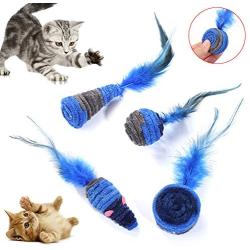 ocijf179 Cat Toy Pet Cat Kitten Plush Cute Mouse Rat Doll Feather Ball Bite-Resistant Chew Toy - Ball#