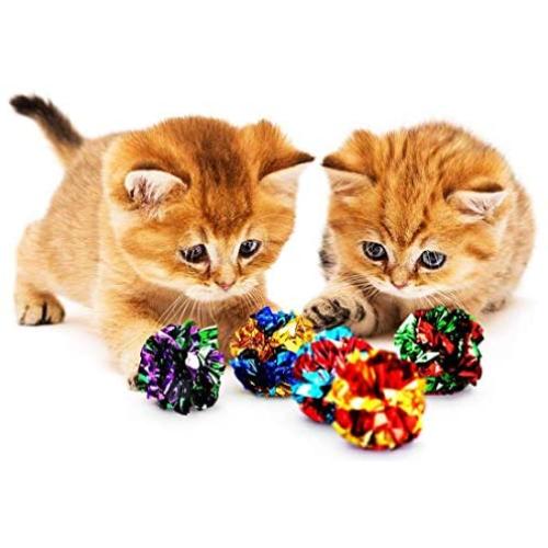 SunGrow Mylar Crinkle Balls for Cats, 1.5-2 Inches, Shiny and Stress Buster Toy, Lightweight and Suitable for Multiple Cats Play, Ideal for Kittens and Adult Cats