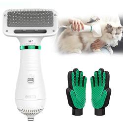 PETRIP Pet Hair Dryer for Dogs Cats with 2 Pack Pet Grooming Gloves Set-2 in 1 Grooming Dog Hair Blower Dryer-Dog Hair Brush for Small Dog and Cat