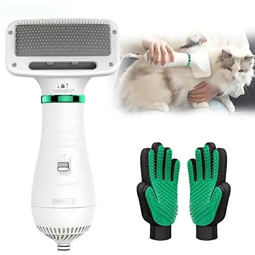 PETRIP Pet Hair Dryer for Dogs Cats with 2 Pack Pet Grooming Gloves Set-2 in 1 Grooming Dog Hair Blower Dryer-Dog Hair Brush for Small Dog and Cat