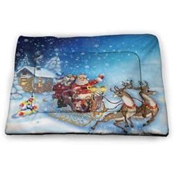 DayDayFun Christmas Pet Mat Bed Rustic Wooden Backdrop with Snowflakes and Warm Traditional Celebration Print Pet Mats for Food and Water Gold White