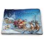 DayDayFun Christmas Pet Mat Bed Rustic Wooden Backdrop with Snowflakes and Warm Traditional Celebration Print Pet Mats for Food and Water Gold White