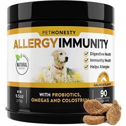 PetHonesty Allergy Support Supplement for Dogs - Omega 3 Salmon Fish Oil, Colostrum, Digestive Prebiotics & Probiotics - for Seasonal Allergies + Anti Itch, Skin Hot Spots Soft Chews