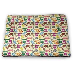 Nomorer Pet Mat for Kennel Moon Bite-Resistant Striped Checkered and Dotted Cloud Motifs with Yellow Crescent Moon Kids Bedtime Pale Blue Yellow