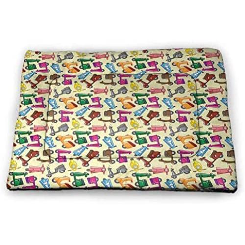 Nomorer Pet Mat for Kennel Moon Bite-Resistant Striped Checkered and Dotted Cloud Motifs with Yellow Crescent Moon Kids Bedtime Pale Blue Yellow