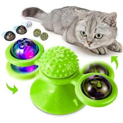 Fashion&cool Cat Toys, Windmill Cat Toy Interactive Turntable with Suction Cup and Soft Silicone Scratch Brush, Cat Catnip Toy for Indoor Cats Perfect for Cat Grooming Massage Playing