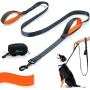 PuppyDoggy Double Handle Dog Leash 6 ft Long for Large and Medium Dogs Reflective Threads Stitching Leash with Two Traffic Padded Handles & Poop Bag Dispenser for Walking , Training (Orange)