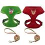 SCENEREAL Christmas Dog Harness Vest with Leash Set 2 Packs -Holiday Adjustable Soft Mesh Harnesses Snowman Elk Pattern Label Green Red Medium