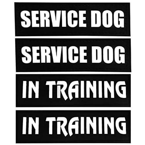 Homiego 4 Pack Luminous Service Dog Patch in Training Velcro, Reflective Glow in Dark Night, Military Morale Badge for Dog Harness Vest (Size: 6'' x 2'')