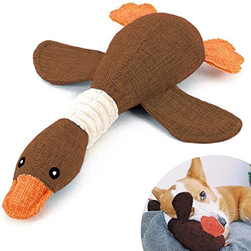 Pet Mallard Duck Dog Toy for Aggressive Chewers Dog, Wild Goose Puzzle Training Toys, Dog Chew Toys with Squeakers for Boredom, Cute Soft Pet Toy for Small Medium Dogs（Brown）