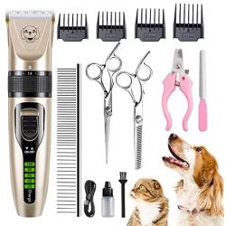 Dog Hair Clippers for Grooming – Professional Low Noise Electric Cordless Pet Hair Trimmer Shaver Razor for Dogs Cats and Other Animal with Thick Long and Thin Hair