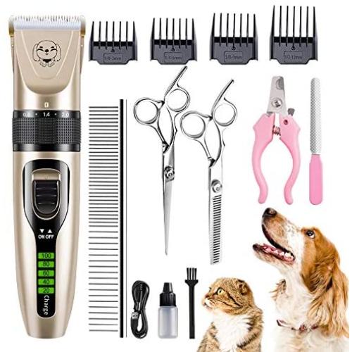 Dog Hair Clippers for Grooming – Professional Low Noise Electric Cordless Pet Hair Trimmer Shaver Razor for Dogs Cats and Other Animal with Thick Long and Thin Hair