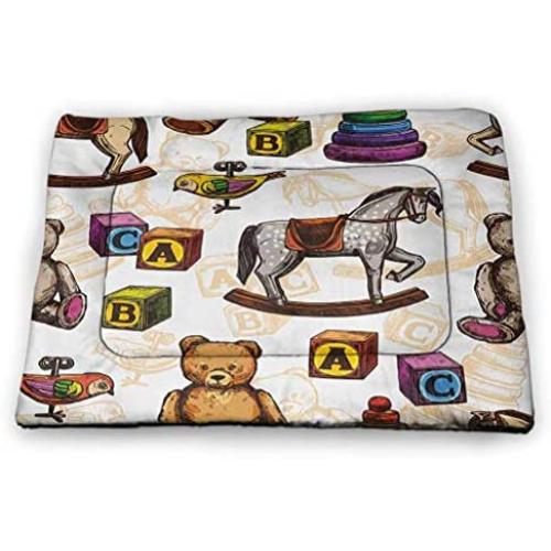 DayDayFun Vintage Pad Pet Retro Nostalgic 60s 70s Fashion Stripes Vertical Pattern Vintage Pet Mats for Food and Water Orange Mustard Dust Cream