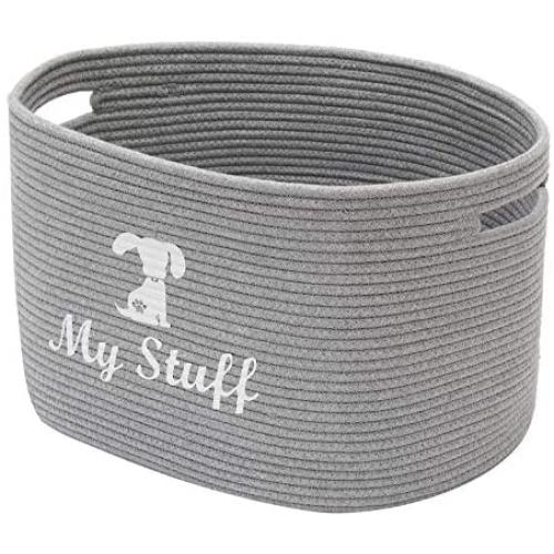 Geyecete Dog Storage Basket Oval Cotton Rope Basket Dog Toy Storage Basket - Laundry Basket Storage Bin Pet Toy Storage Boxes Living Room Organizer
