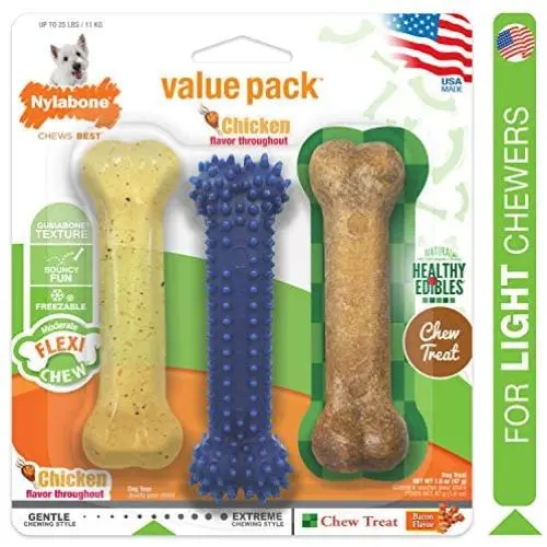 Nylabone Healthy Edibles and Flexi Chew Value Pack Bacon & Chicken Flavor Small/Regular - Up to 25 lbs. Nylabone Healthy Edibles and Flexi Chew Value Pack Bacon & Chicken Flavor Small/Regular - Up to 25 lbs.