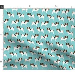 Spoonflower Fabric - Papillon, Dogs, Aqua, Toy Breed, Toy Spaniel, Blue, Puppy, Pet Printed on Performance Piqué Fabric by The Yard - Performance Athletic Apparel Fashion