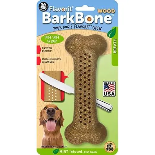 Pet Qwerks Barkbone WOOD Flavorit Mint Flavor - Fillable Surface for Spreads, for MODERATE & LIGHT CHEWERS | Made in USA with Real Wood, NO Shards or Sharp Points - For Large & Medium Dogs Pet Qwerks Barkbone WOOD Flavorit Mint Flavor - Fillable Surface for Spreads, for MODERATE & LIGHT CHEWERS | Made in USA with Real Wood, NO Shards or Sharp Points - For Large & Medium Dogs